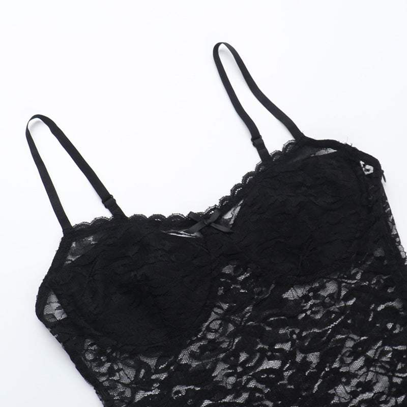 Women Suspender Lace Sexy Elegant Backless Dress 10