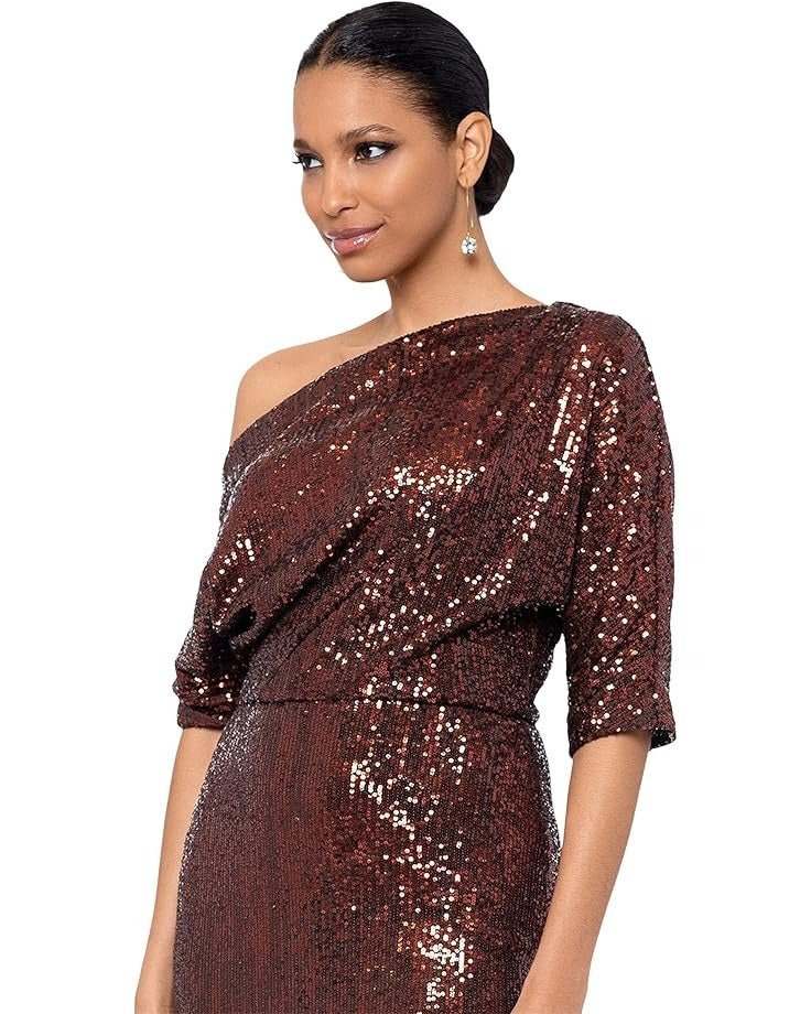spring and autumn sequin fashion Slash Shoulder evening dress 4