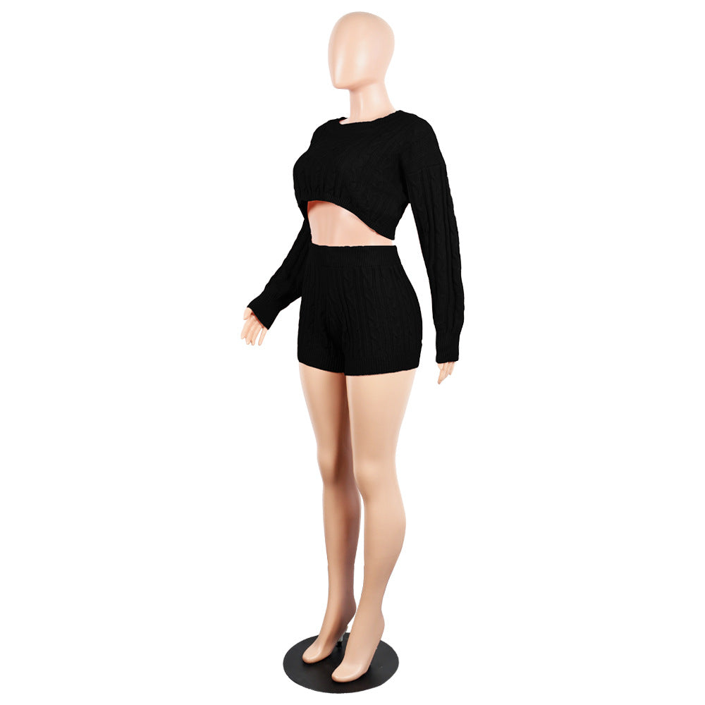 Women's Knit Sweater Shorts Nightclub Two-Piece Set 15