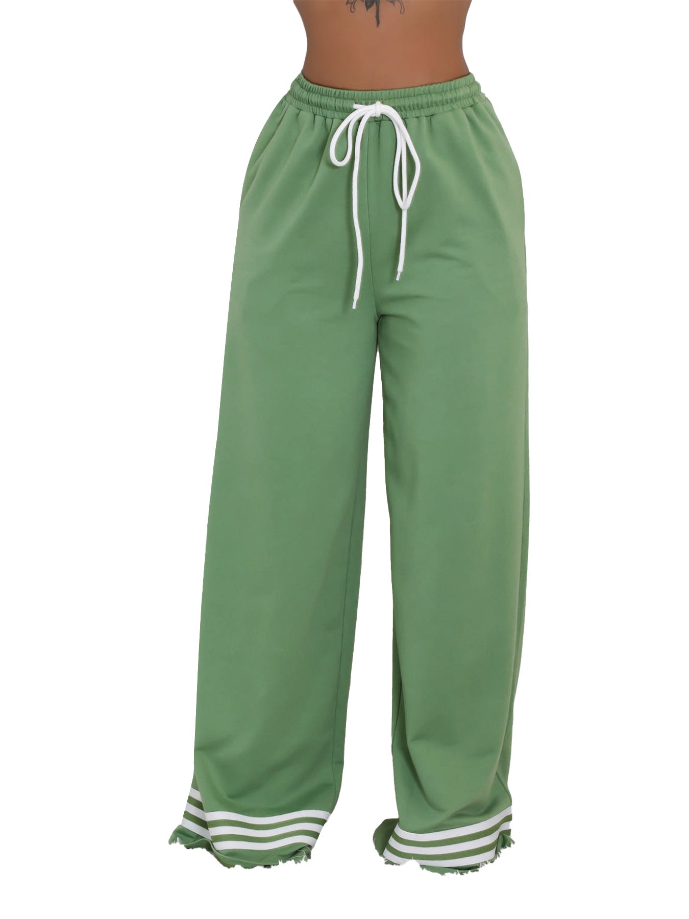 Casual Women's Loose Stripe Contrast Pocket Wide Leg Pants 9