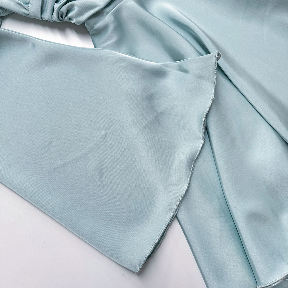 Bell Sleeve Solid Long Sleeve Sexy V-Neck Slim Waist Mini Party Dress 21