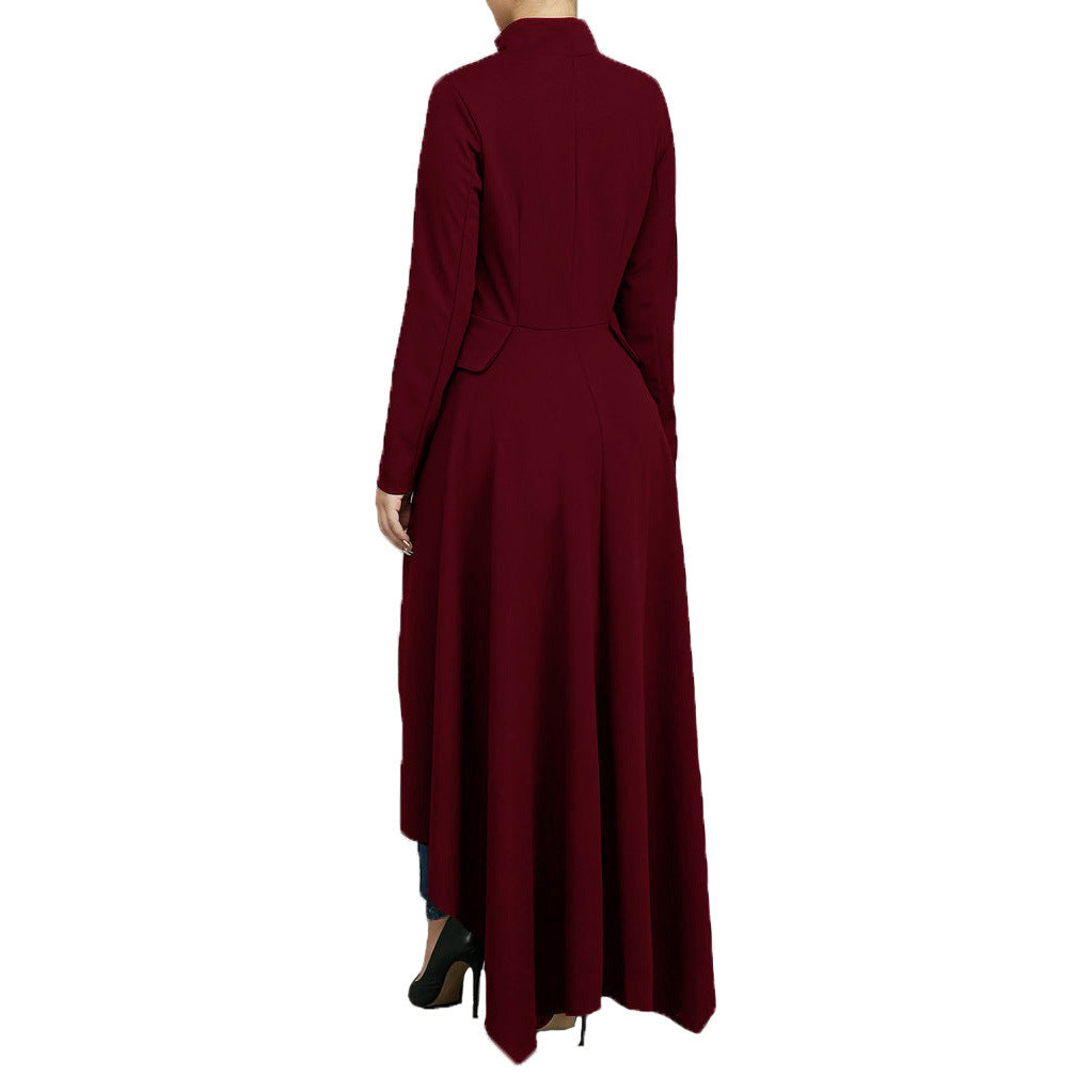 Spring Long-Sleeved High-Neck Slim Zipper Irregular Long Dress 65
