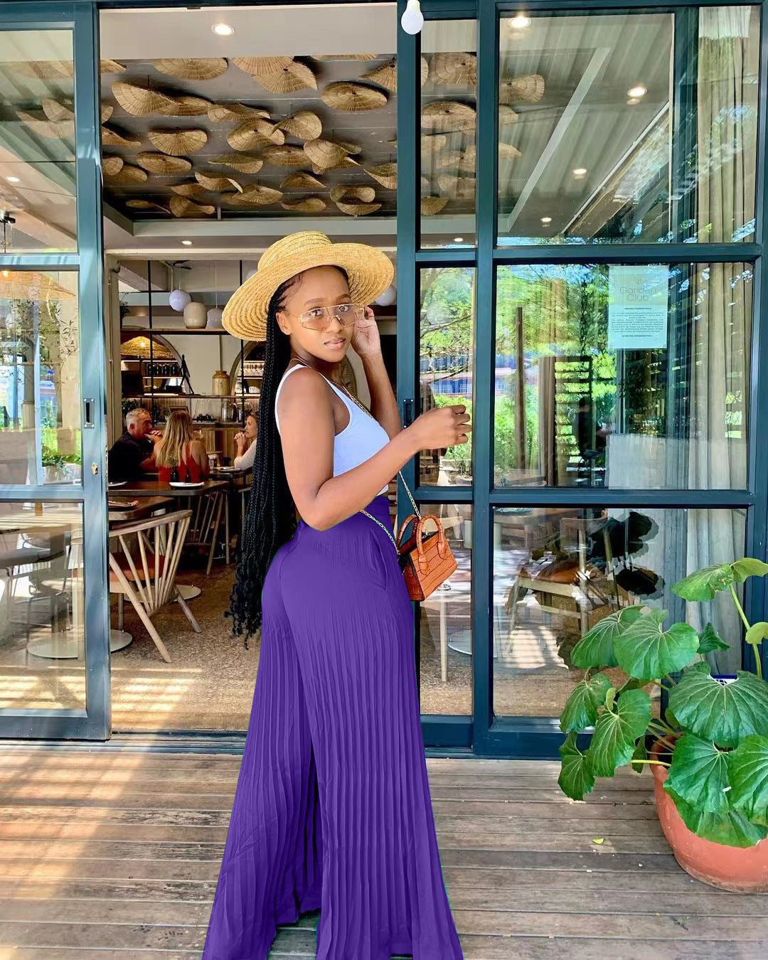 Spring Solid Pleated Wide-Leg Pants 10