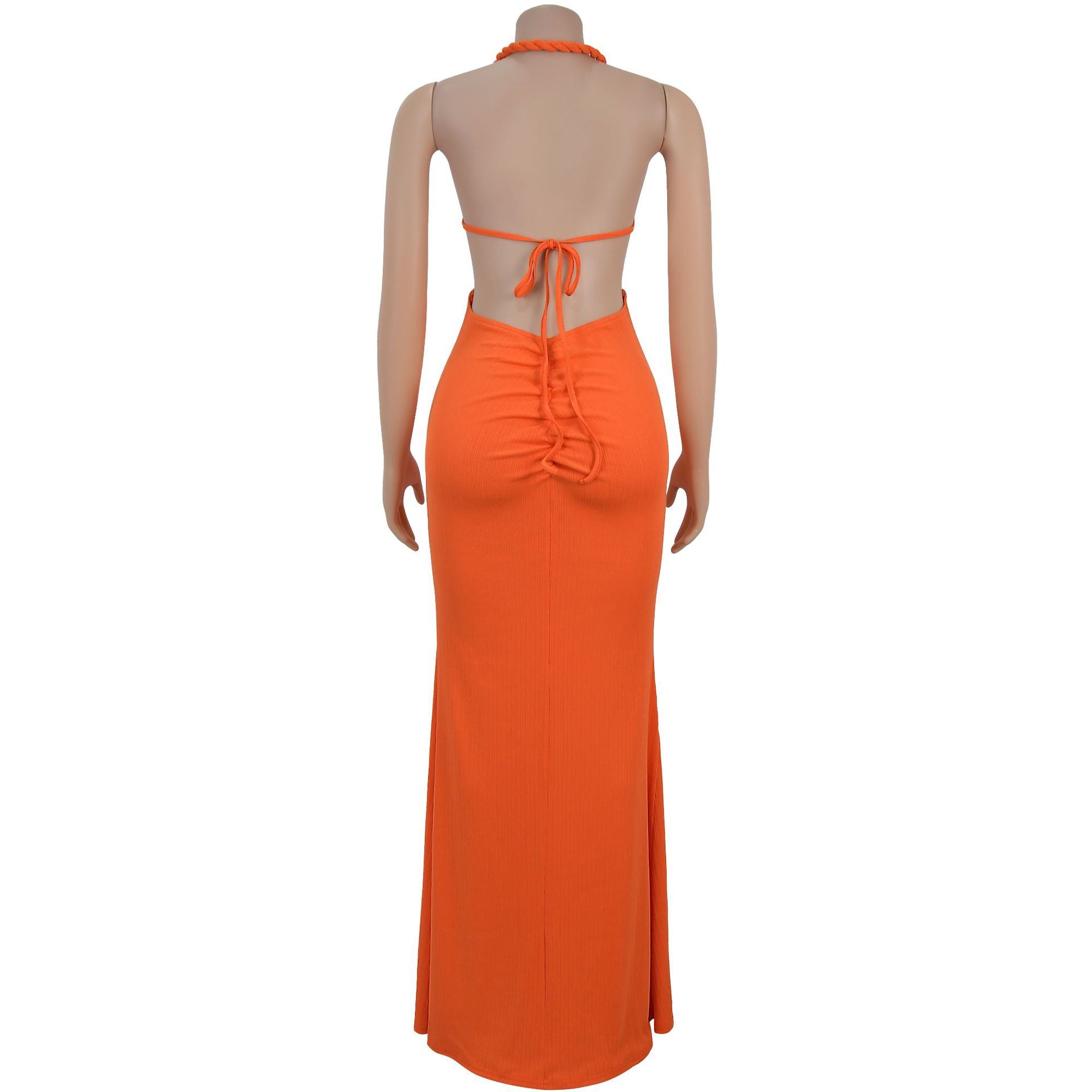 Women sexy knitting Halter Neck Backless Solid Dress 25