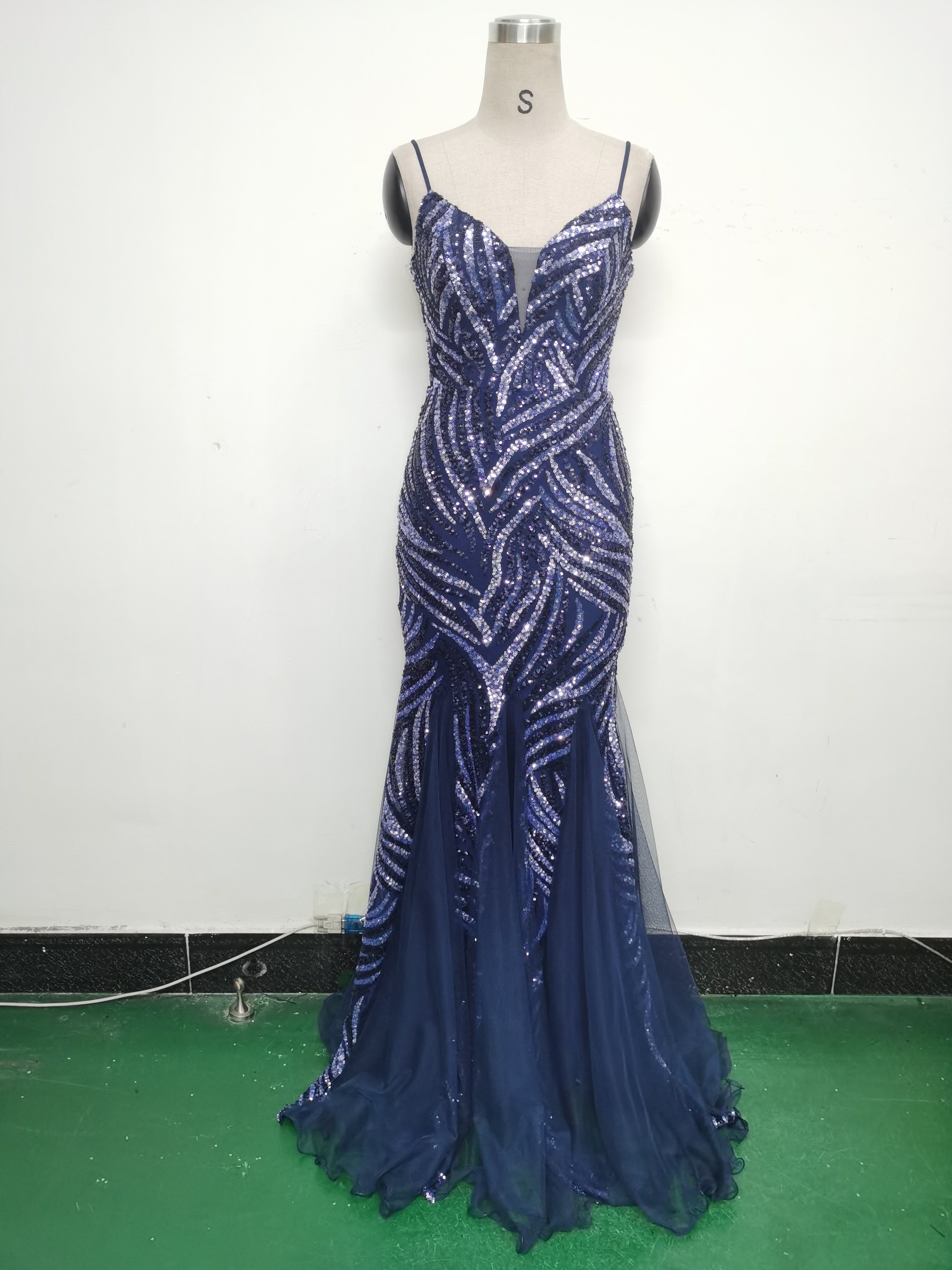 Sequin Patchwork Mesh Strap evening dress 27