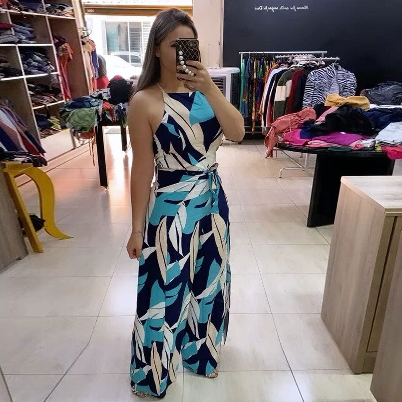 Sexy Fashion Multicolor Print Belt Sleeveless Jumpsuit 3
