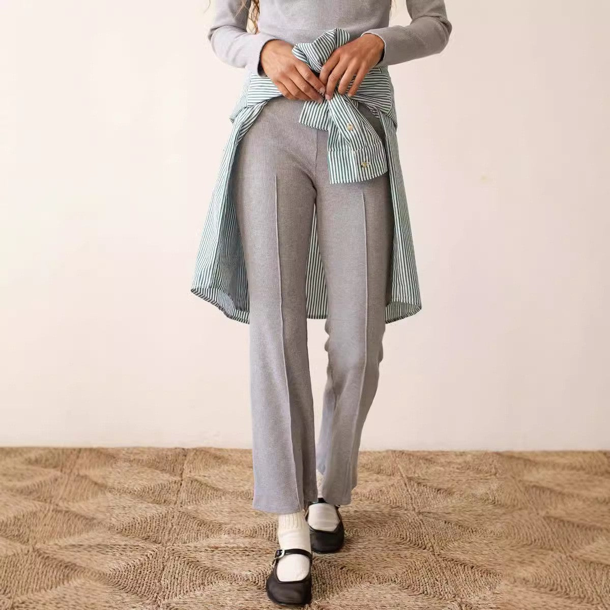 Women Casual Ribbed Bell Bottom Pant 4