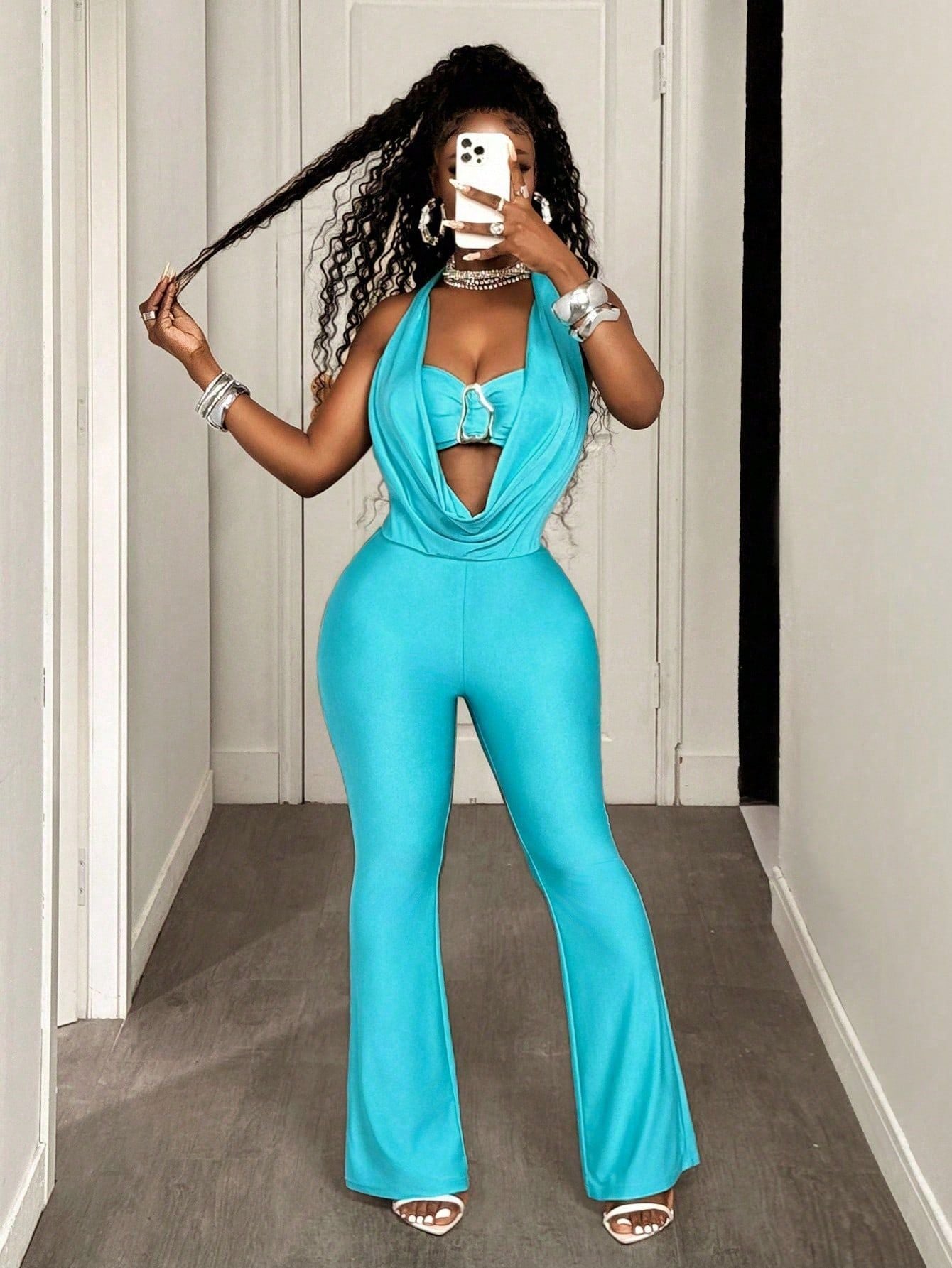 Women Fall Sexy Halter Neck Solid Sleeveless Jumpsuit