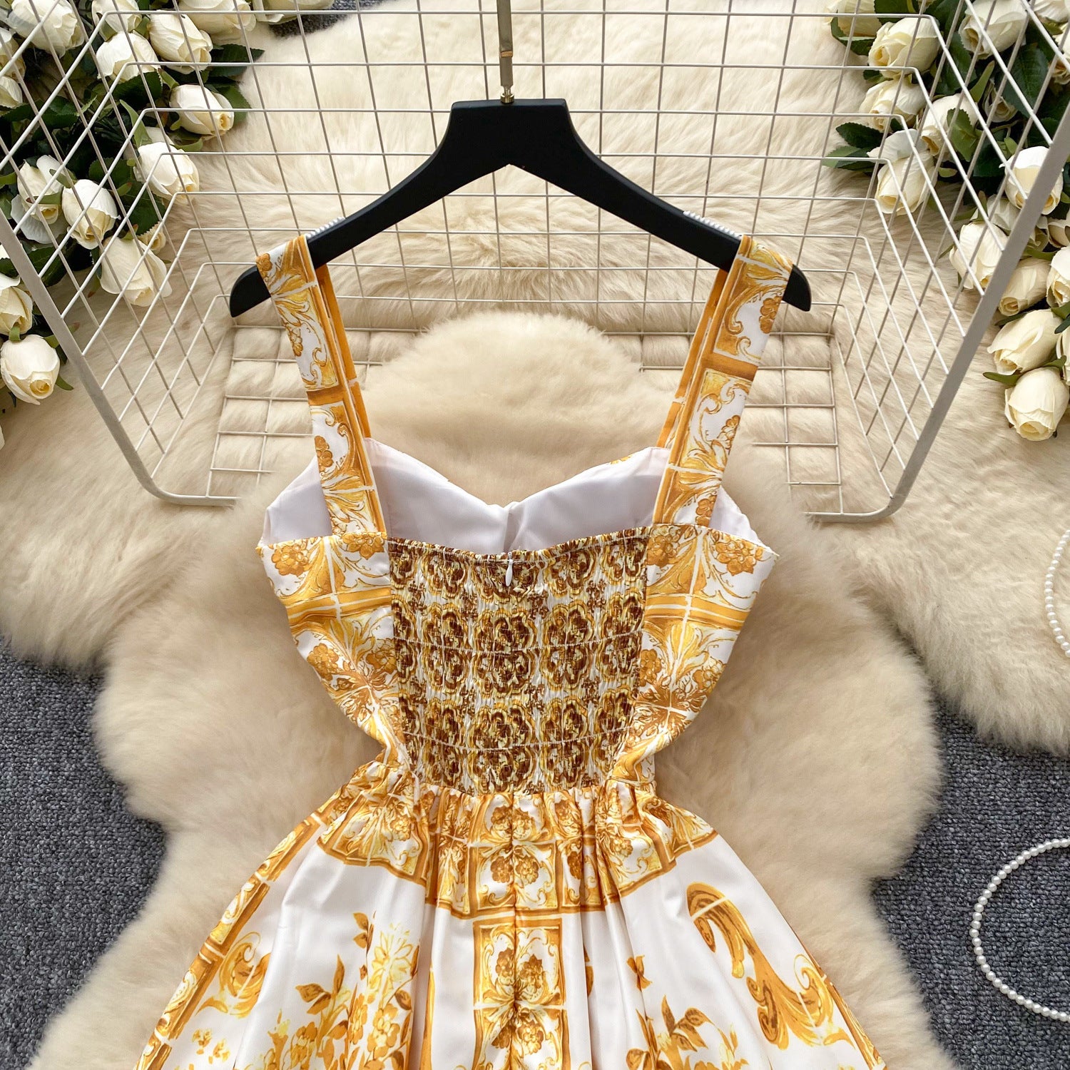 Women French Suspender Printed Strapless Dress 18