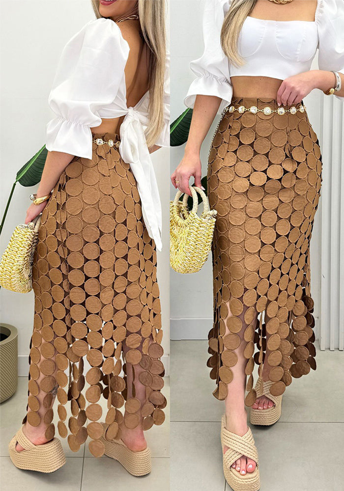 Embroidered Tassel Slim Long Skirt