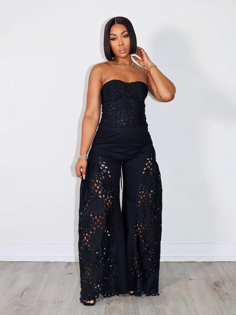 Women Lace Strapless Top and Pant Two-piece Set 9