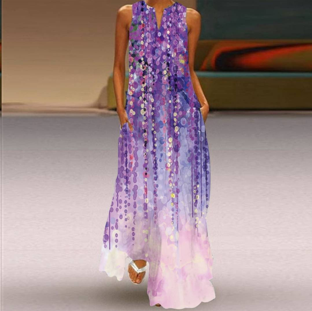 Summer women's sleeveless dress v-neck printed face dress 21