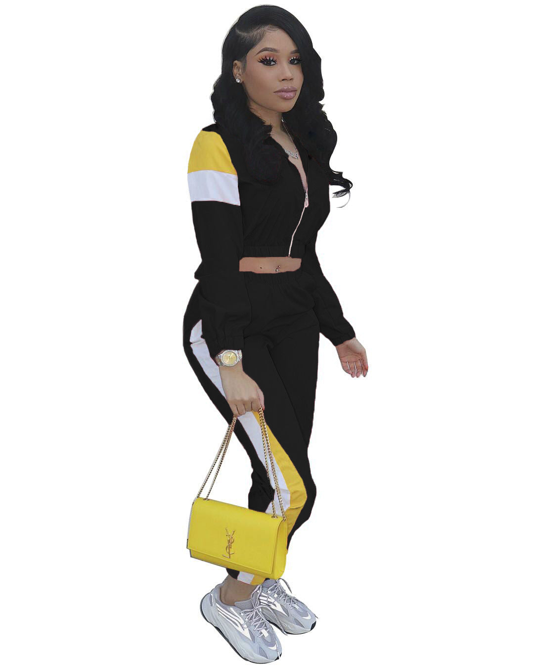 Women's Patchwork Sport Contrast Casual Tracksuit Two Piece Set 16