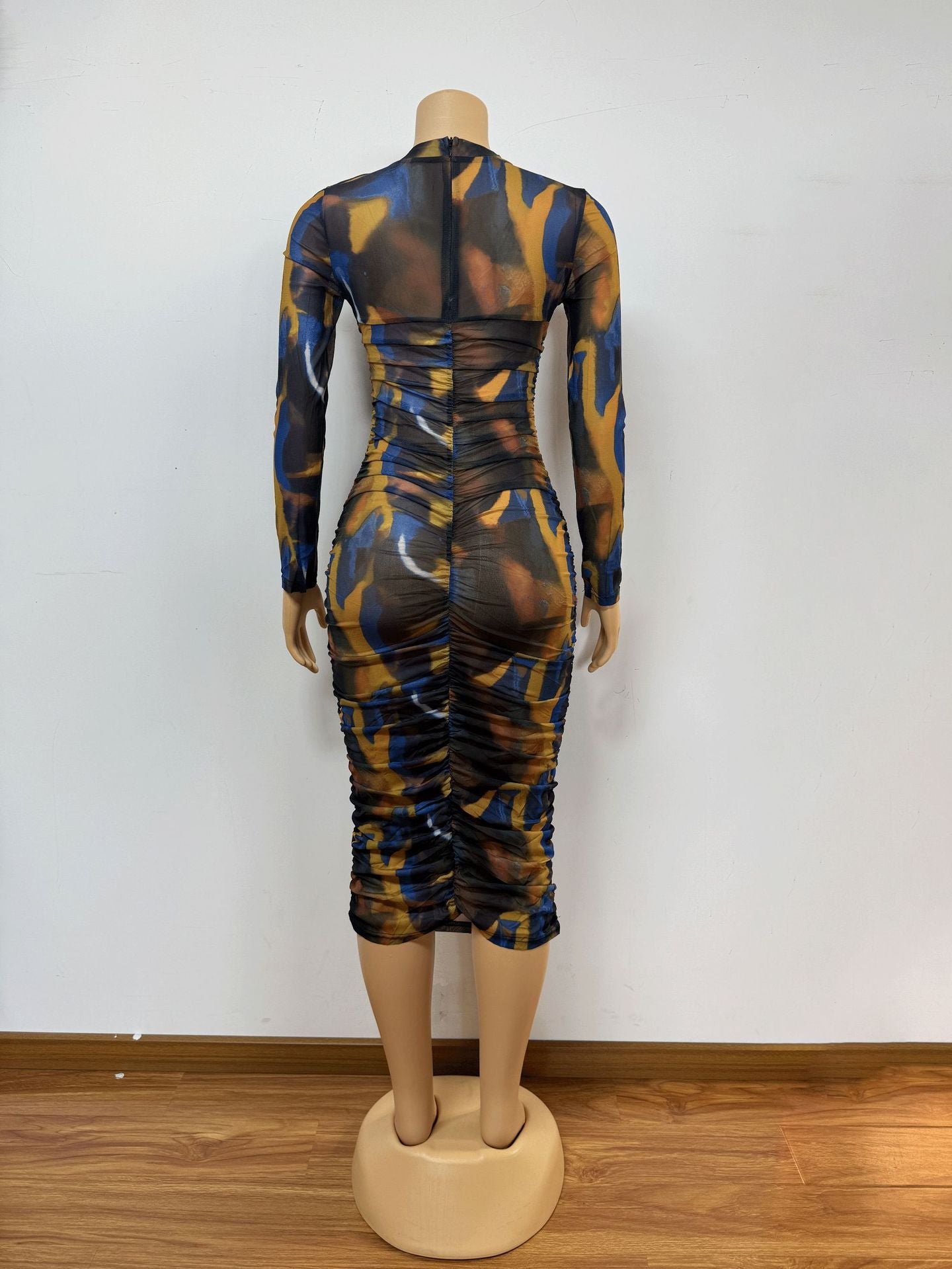 See-Through Mesh Sexy Round Neck Long-Sleeve Bodycon Dress 8