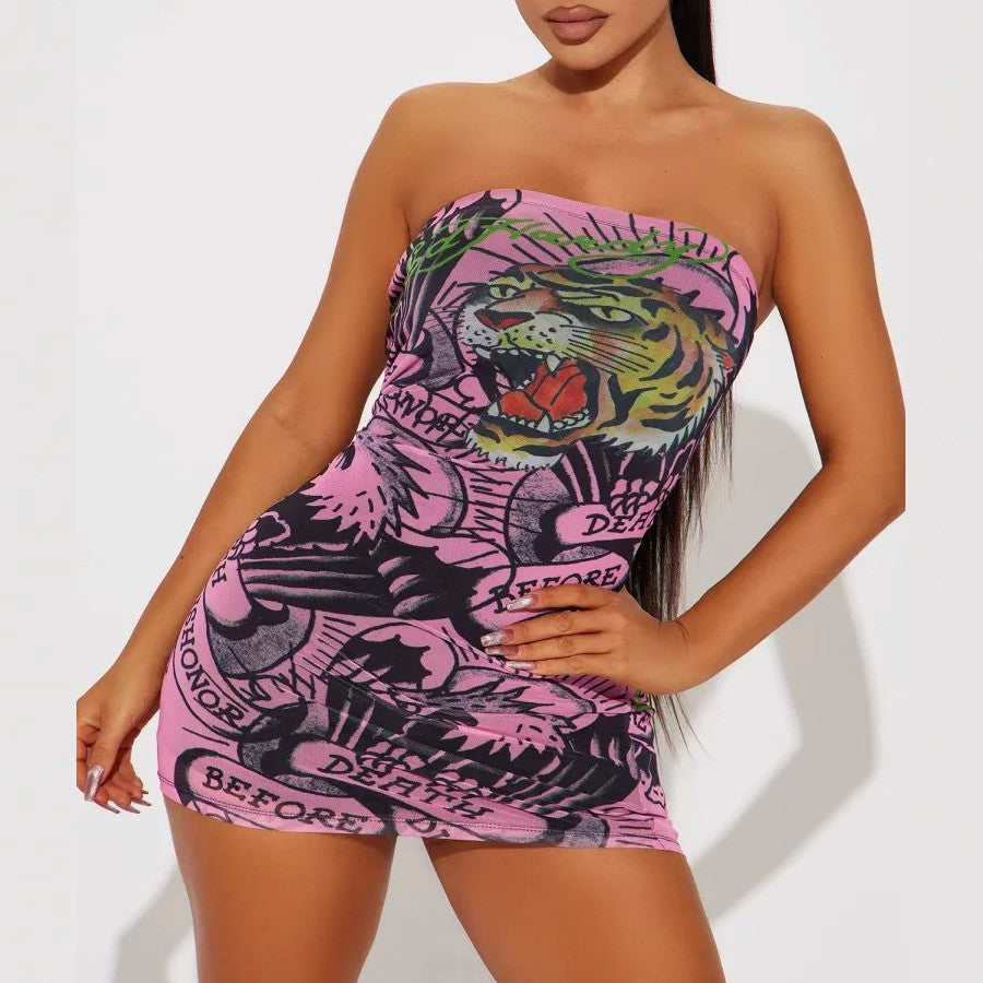 Summer Fashion Print strapless Sexy Dress 7