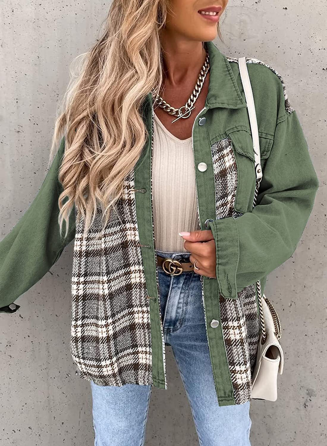 Autumn And Winter Denim Jacket Long Sleeve Plaid Buttoned Shirt Top 8
