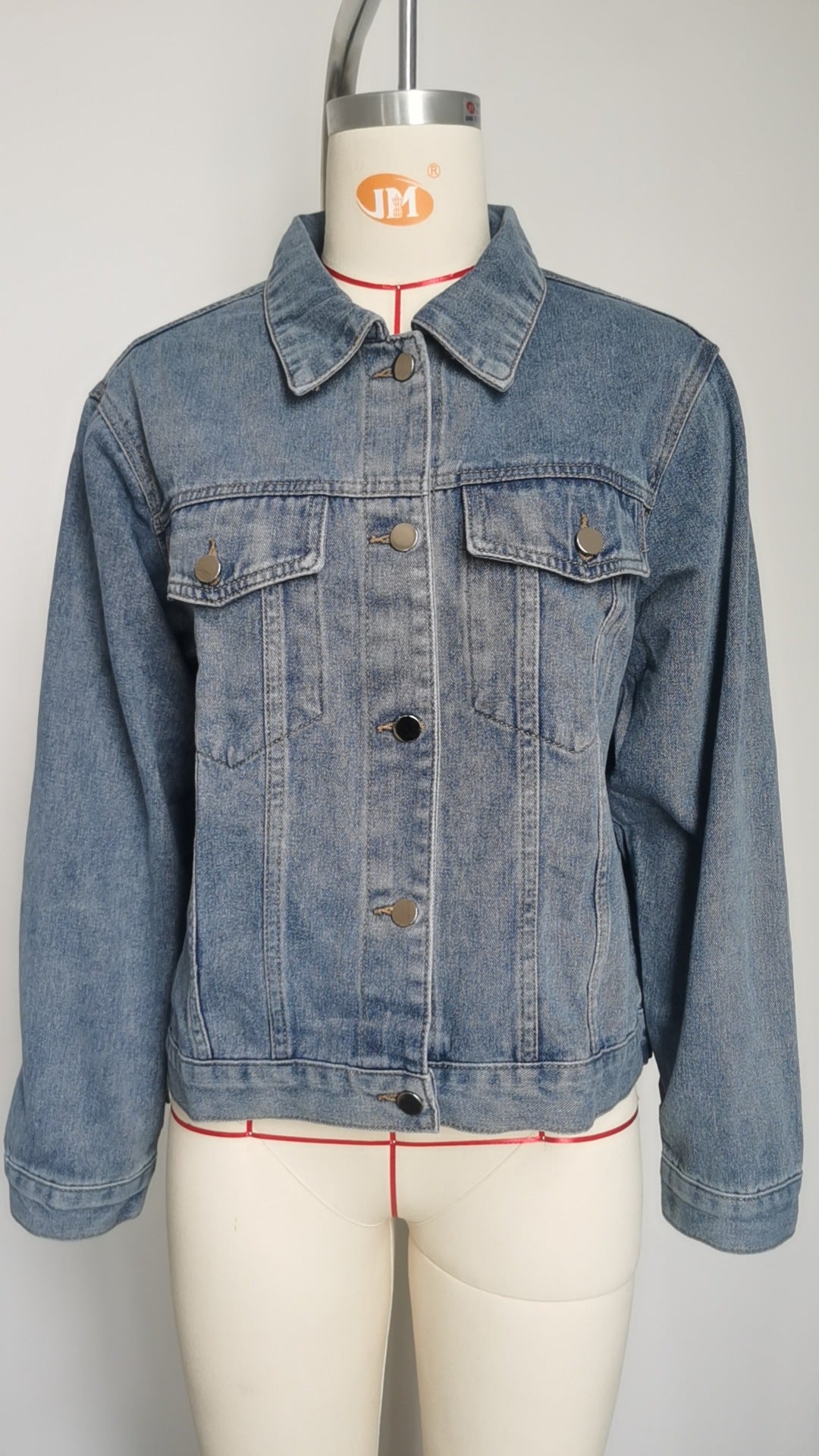 Women Washed Crop Long Sleeve Denim Jacket 14