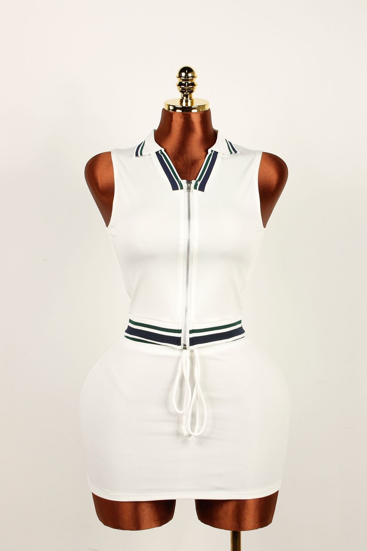 Women Sporty Casual Shirt-Neck Solid Top and Ribbed Skirt Two-Piece Set 5