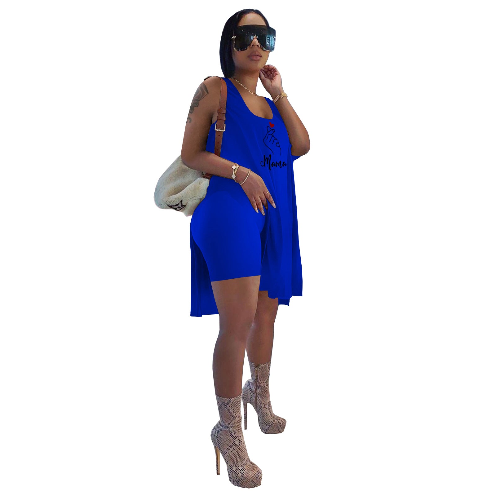 Women's Mother's Day print vest top shorts two-piece set 9