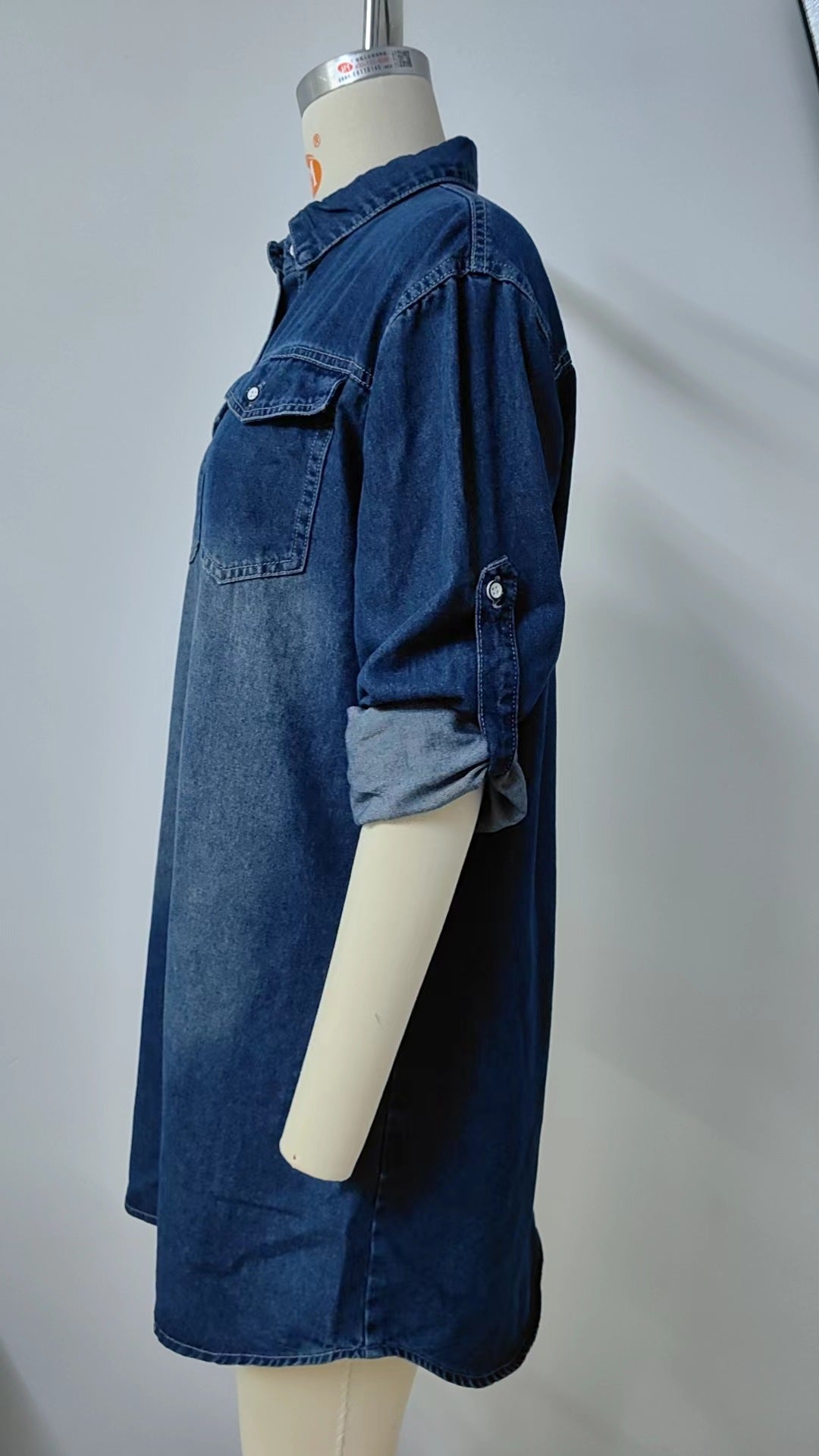 Women Washed Denim Loose Casual Long Sleeve Dress 9