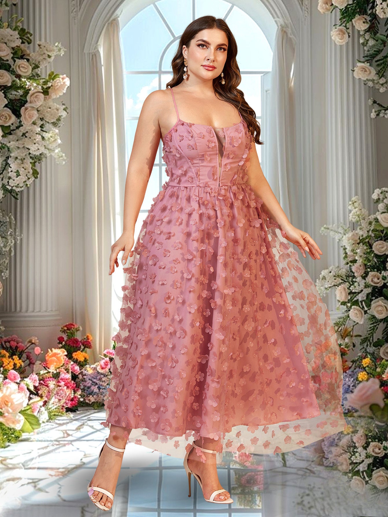 Plus Size Women Holidays Mesh Suspender Maxi Dress 6