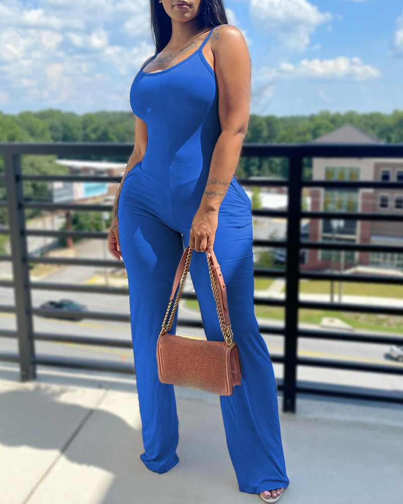 Printed Solid Color Straps Jumpsuit 7