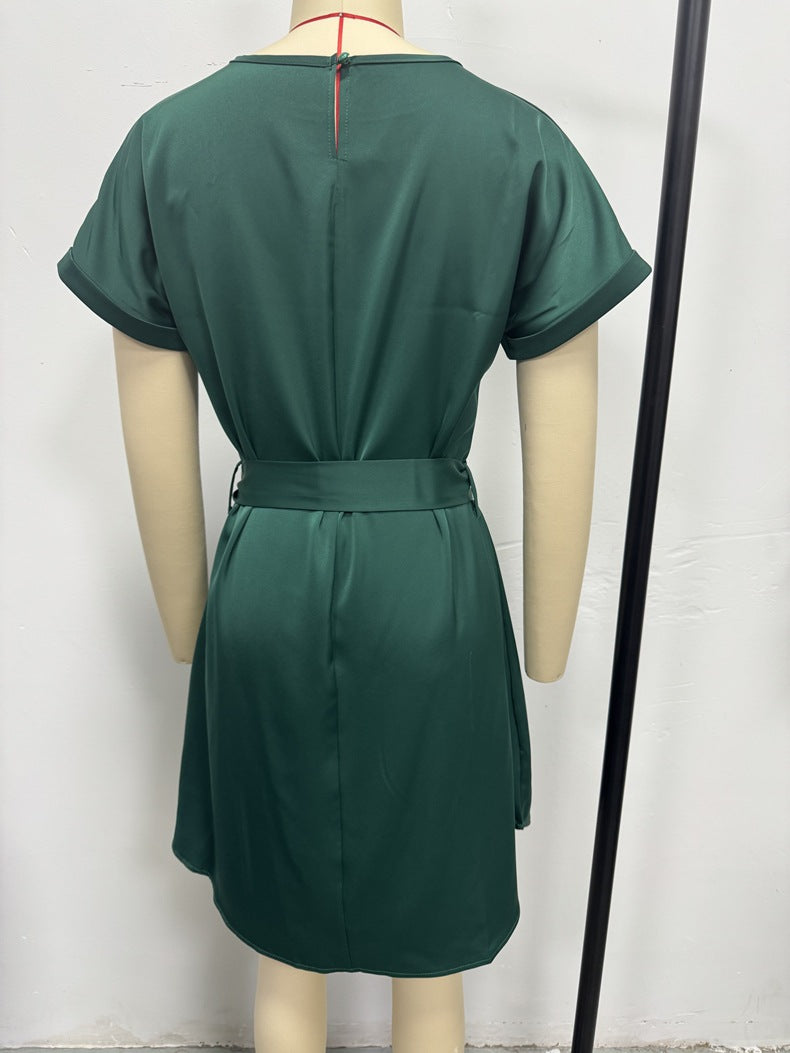 Women Lace-up Waist Short Sleeve Dress 11