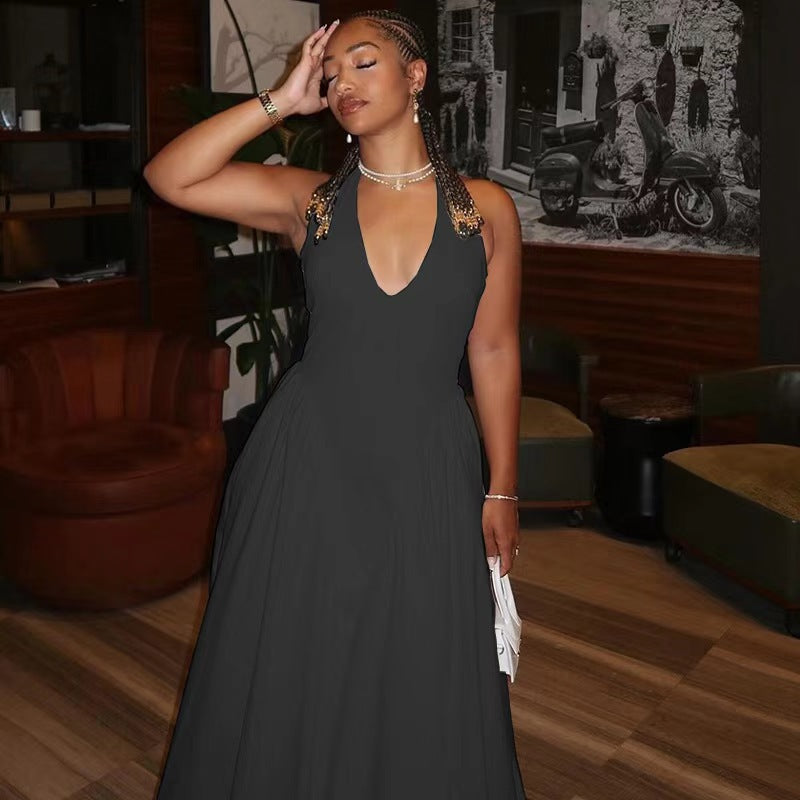 Women summer sexy v-neck Halter Neck lace-up sleeveless vest long dress dress 3