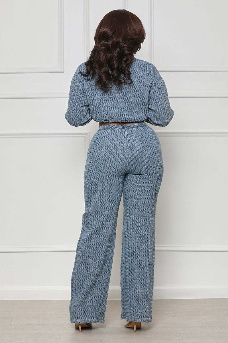 Fashion long-sleeved Denim women's two-piece trousers set 4