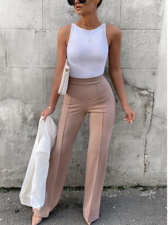 Casual pants autumn Chic Career slightly flared trousers fashion wide-leg pants women 12