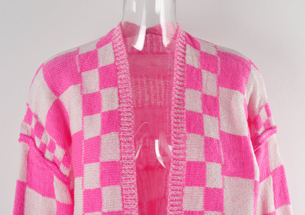 Winter fashion plaid cardigan Plus Size coat knitting cardigan coat 14