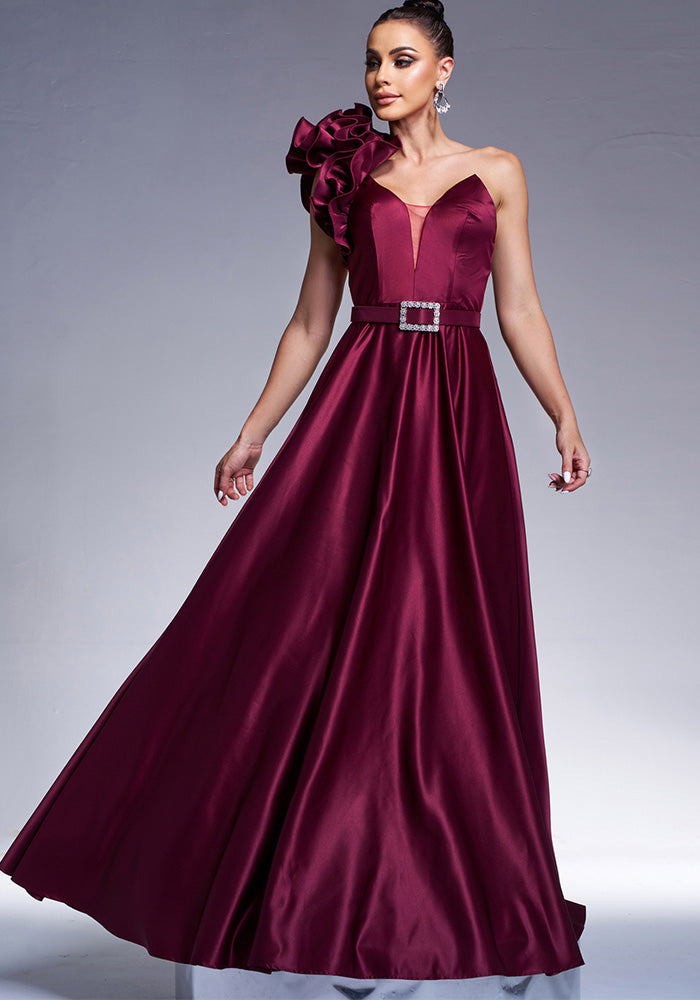 Chic One Shoulder Slash Shoulder Formal Party Slim Waist Evening Dress Women Bridesmaid Gown