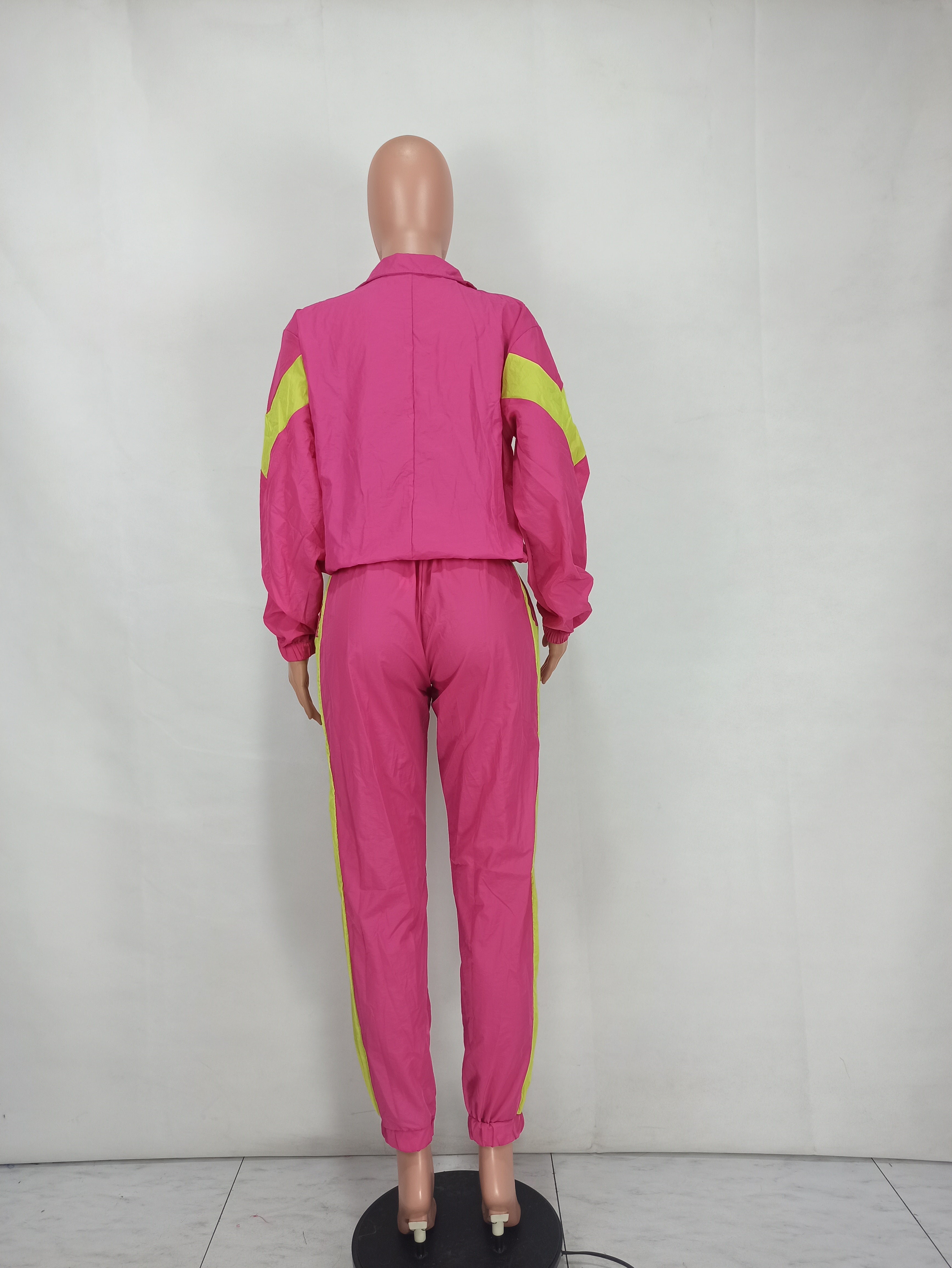 Women'S Casual Fashion Colorblock Zipper Two Piece Women'S Sport Pants Set 19