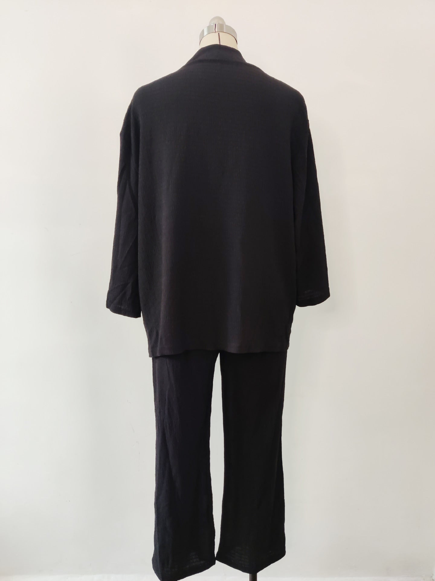 Women Solid long-sleeved shirt and pleated elastic waist trousers two-piece set 26