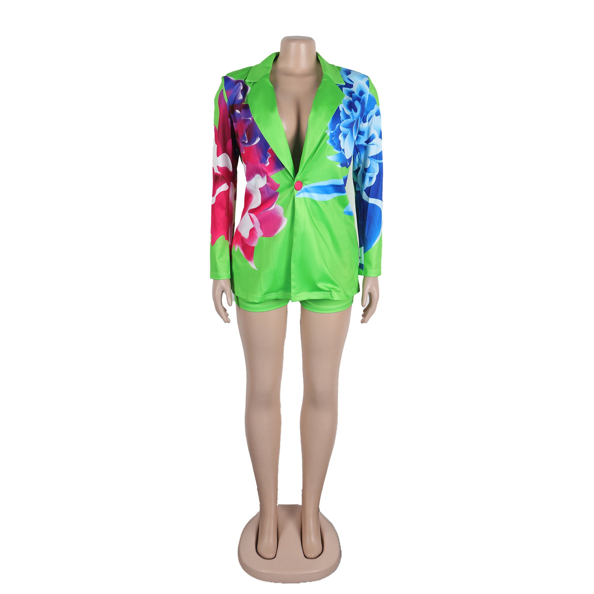 Sexy Plus size suit printed blazer shorts set 16