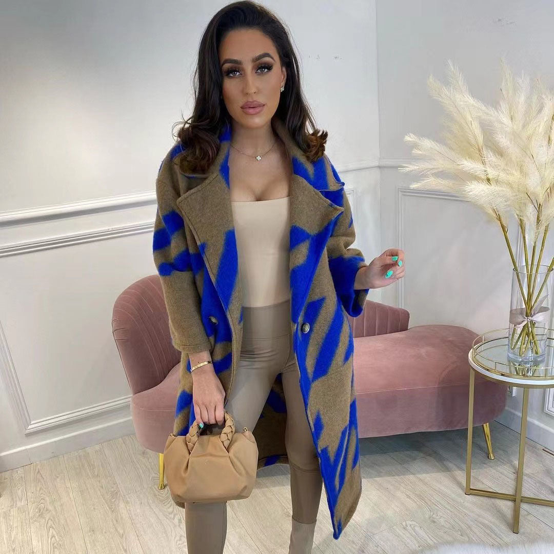 Women Color Block Long Sleeve Turndown Collar Print Jacket 5