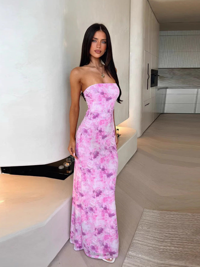Women's Summer Strapless Printed Bodycon Long Dress 5