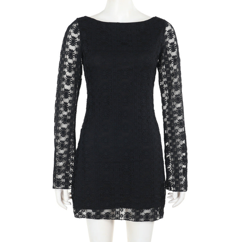 Women Autumn Sexy Knitting Lace Dress 9