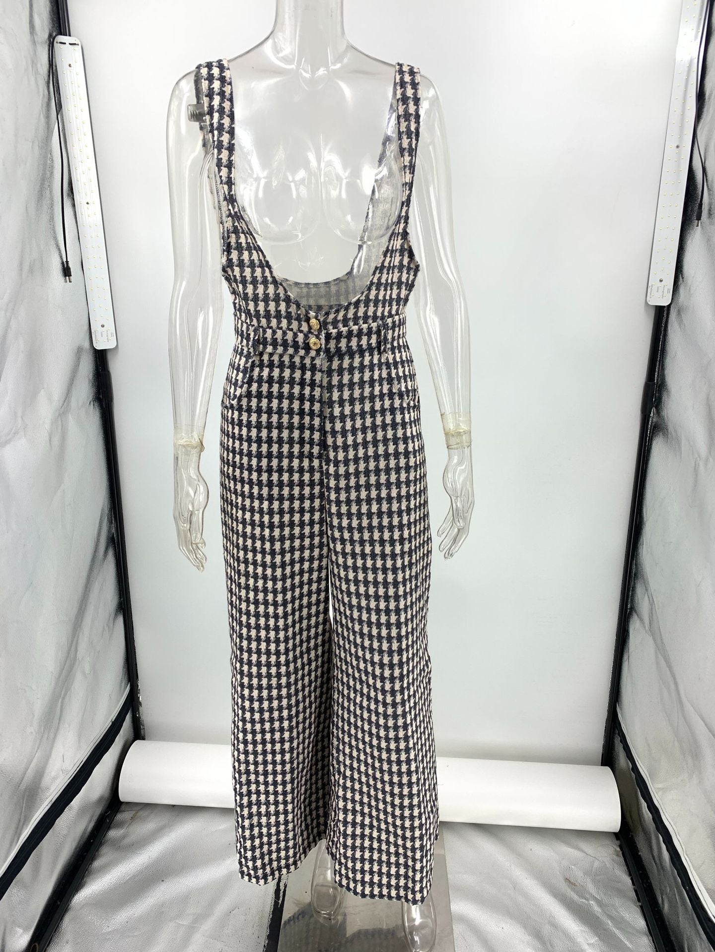 Women printed plaid loose wide leg overalls 9