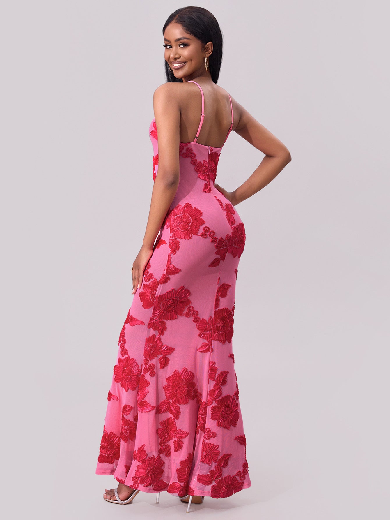 summer Fashionable sexy floral strap bodycon long dress 5