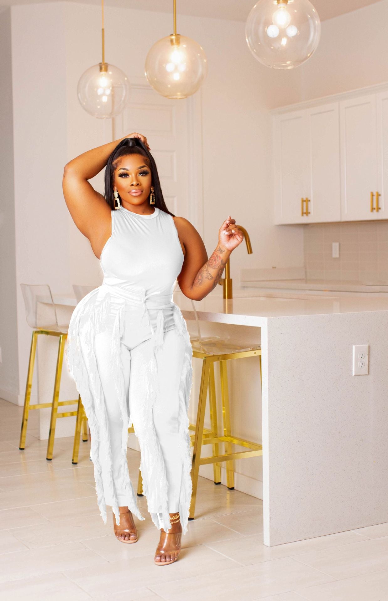 Women's Solid Color Tassel Two Piece Suit 6