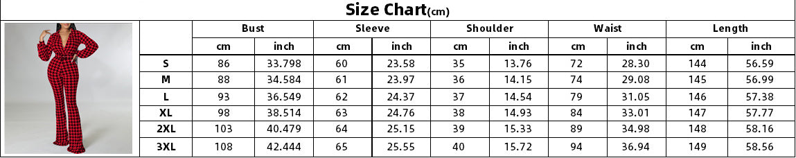 Women's Autumn and Winter V-neck Puff Sleeve Slim Waist Printed Wide Leg Plus Size African Jumpsuit 10