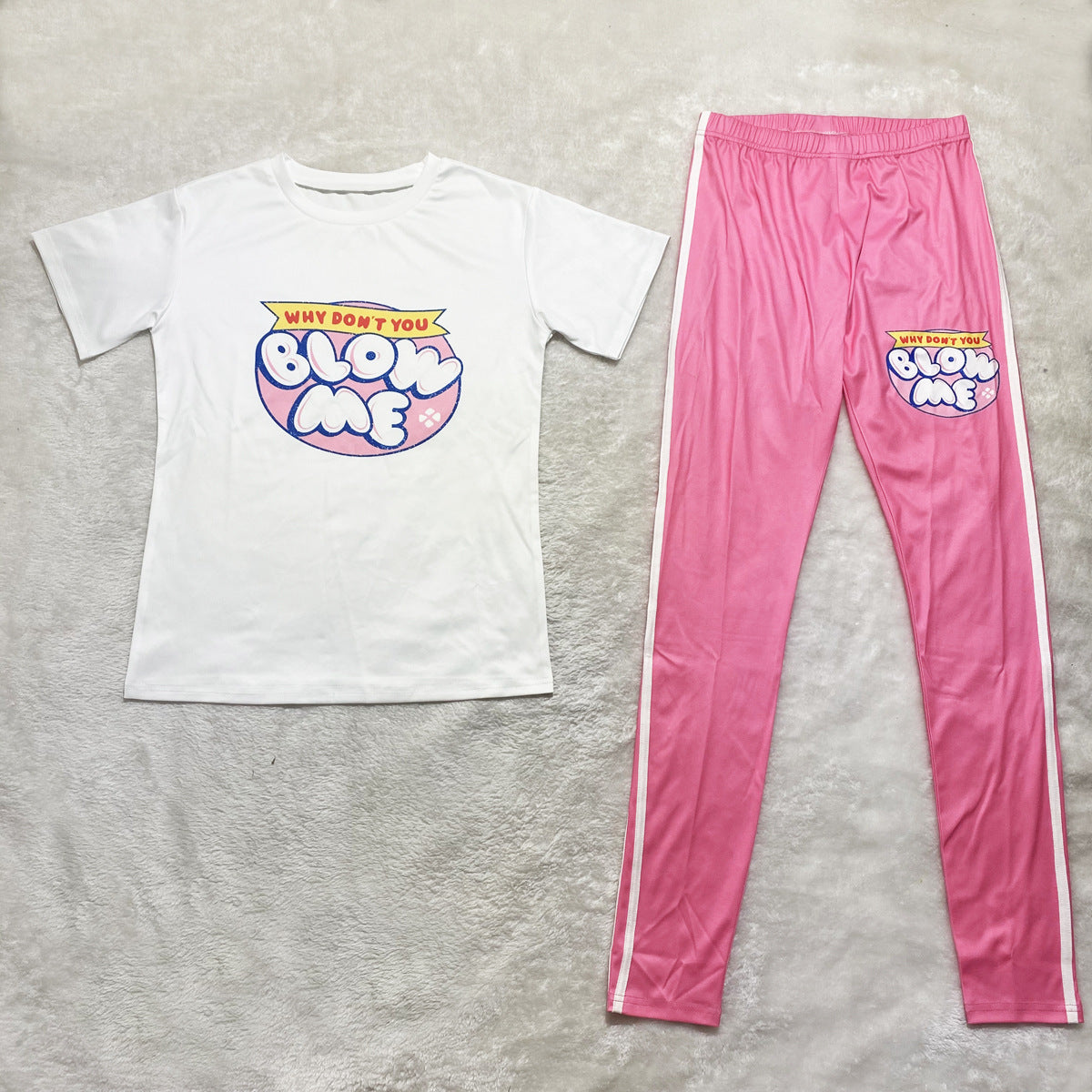 Women Casual Solid Print Short-Sleeved Top and Pants Two-Piece Set 12