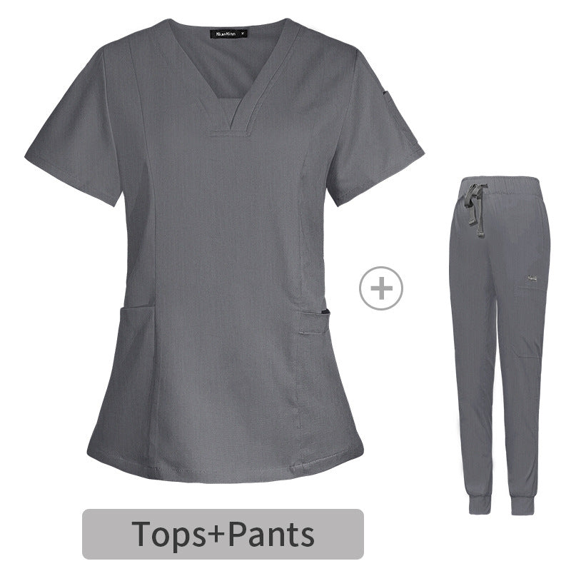 Factory v-neck Two Pieces surgical gown suit women's hospital brush hand clothes stretch short-sleeved nurse work clothes printing 15