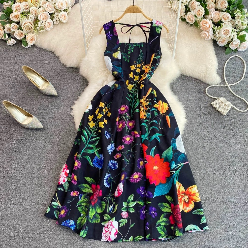 Women French Sleeveless Backless Printed Dress 6