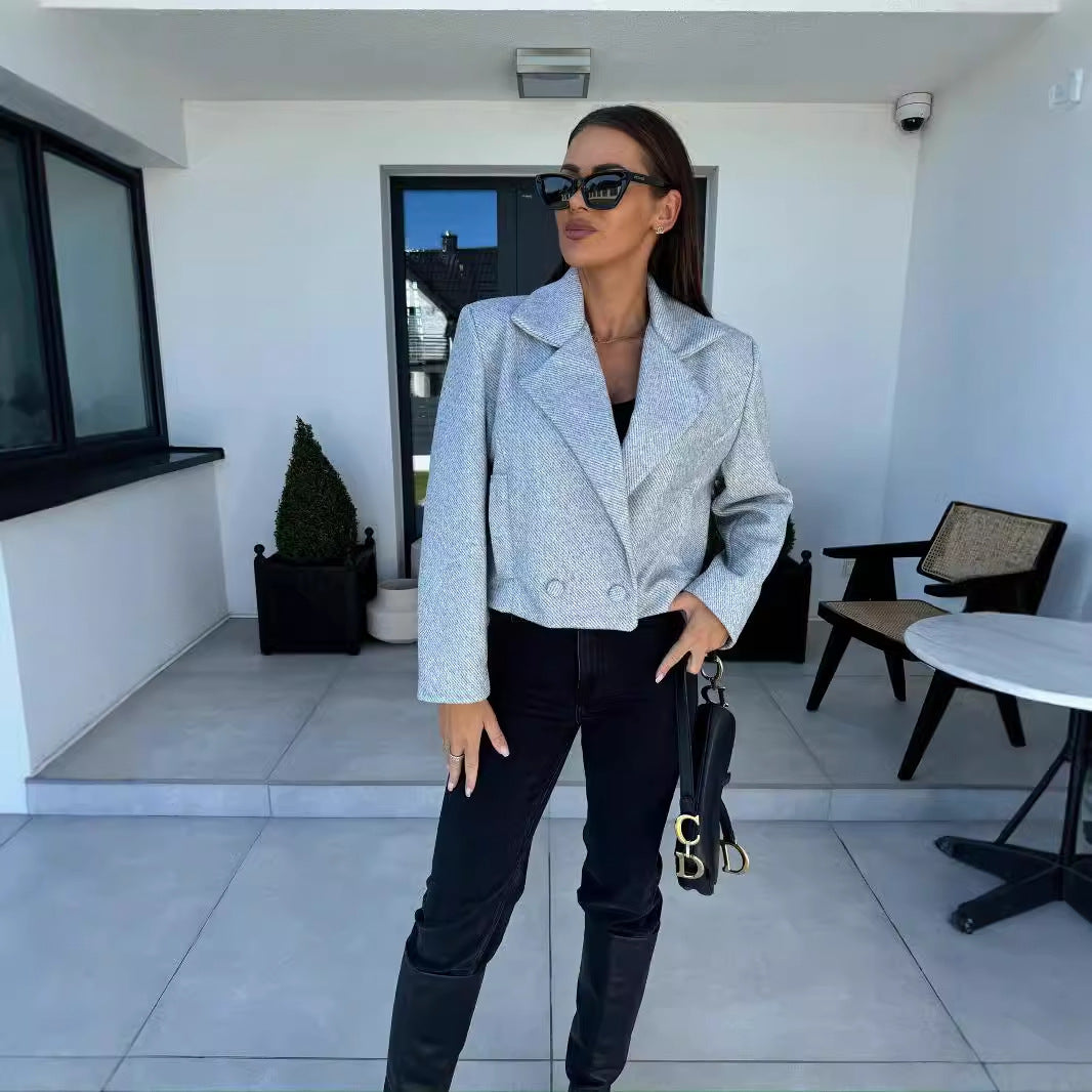 Autumn Winter Fashion Turndown Collar Solid Color Short Coat Women's Clothing 8