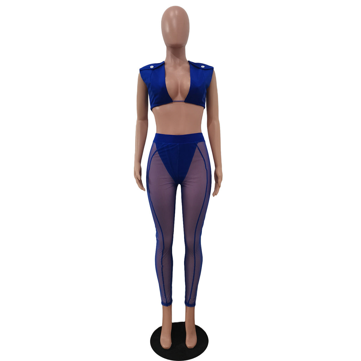 Women 's Mesh See-Through Hollow Vest Mid-Waist Sexy Pants Two Piece Set 20