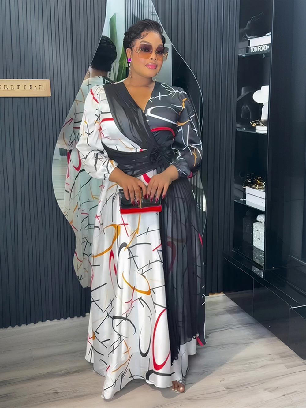 Africa Women's Muslim Color Block Print Plus Size Long Dress