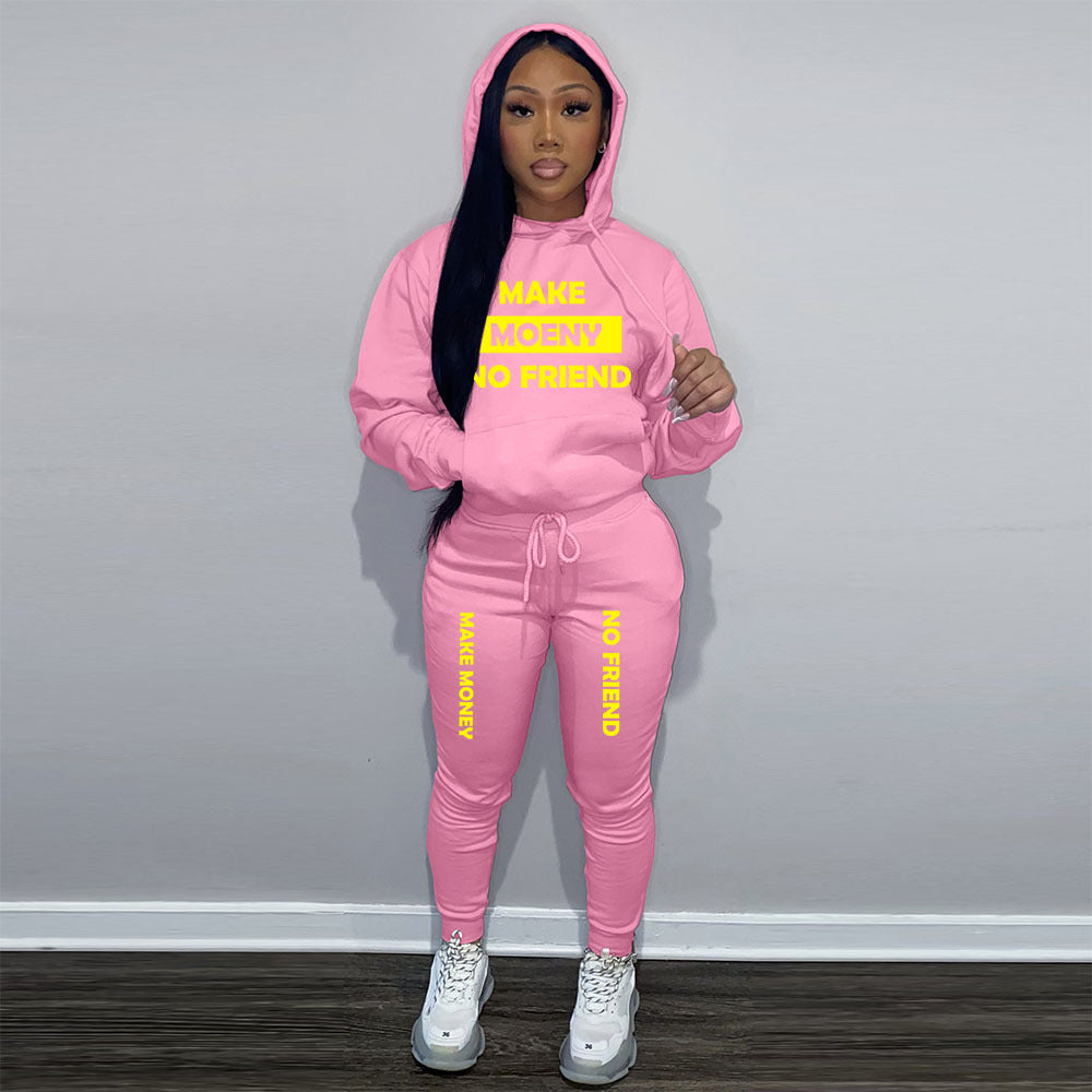 Women Casual Printed Sports Plush Hoodies and Pant Two-piece Set 7