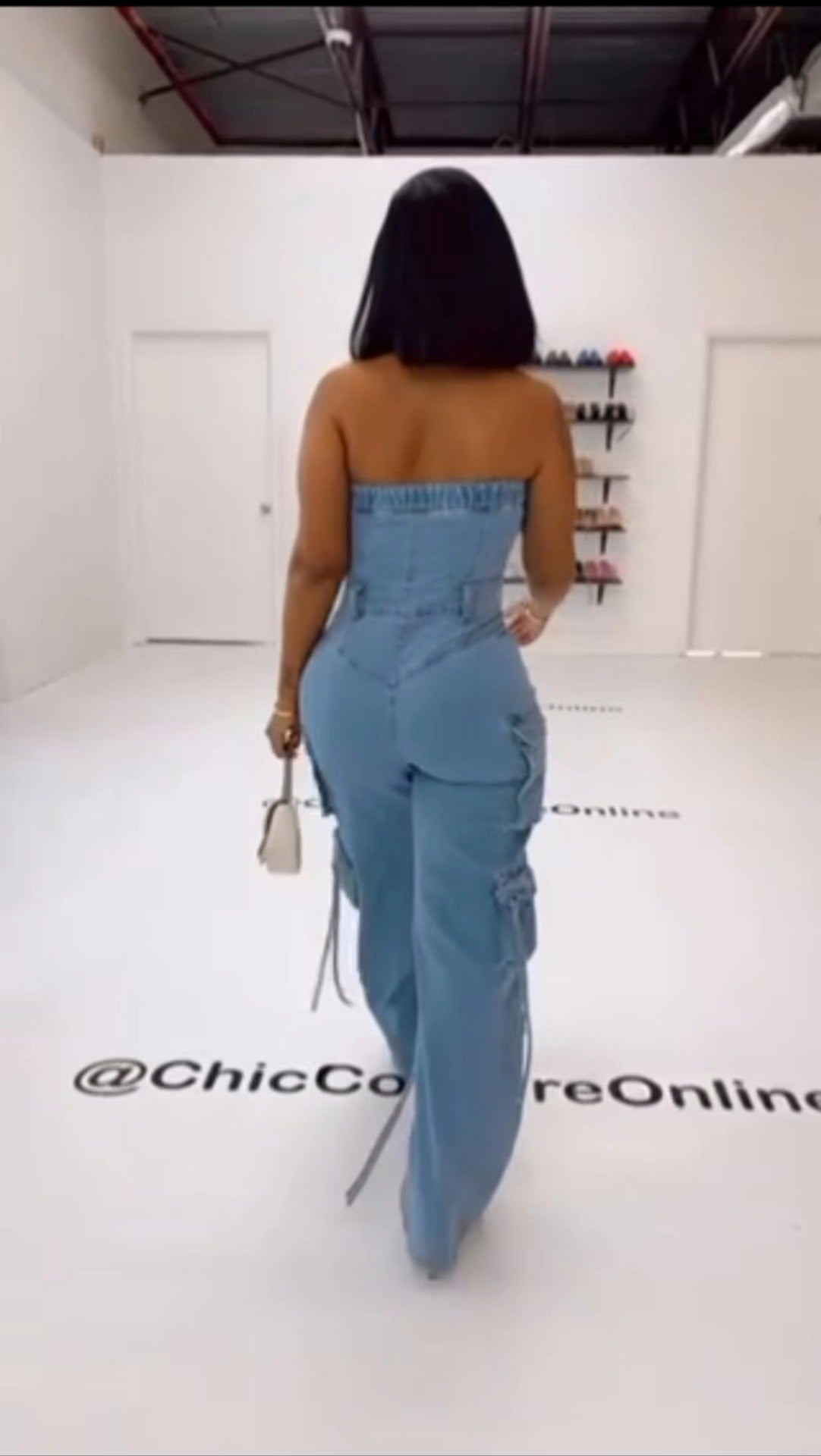 Women Strapless Button Cargo Jumpsuit 4